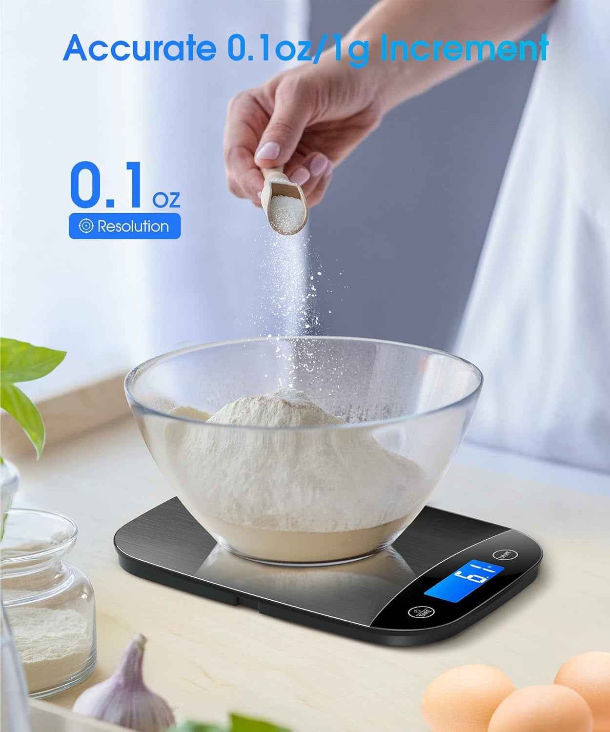 Food Scale 22Lbs Digital Kitchen Scale for Cooking Baking Weight Loss, Weighs in Grams and Ounce with 0.1Oz/1G Resolution, Sleek Design and Large LCD Screen - Yenka Supply