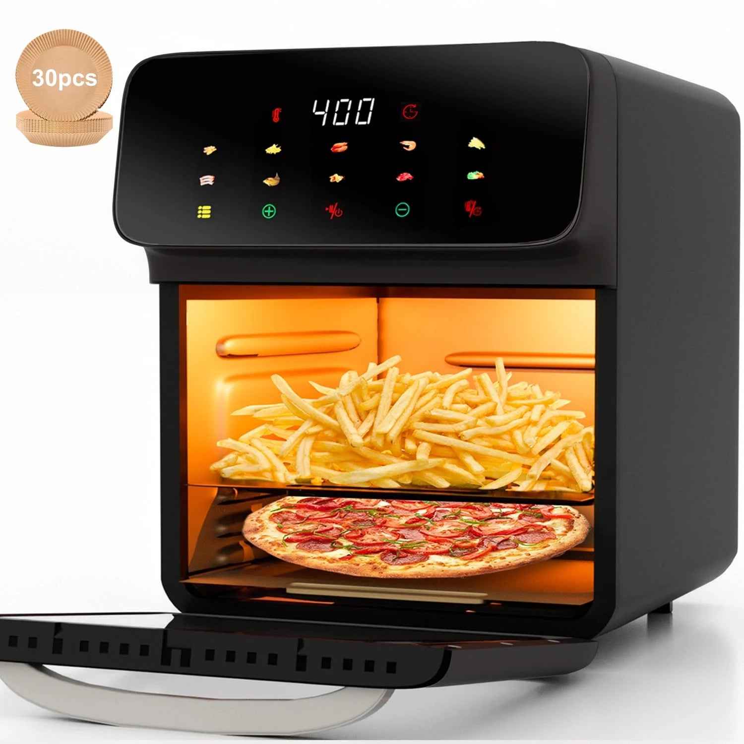 Air Fryer Convection Oven 12QT with 10-in-1 Multi Function, Touchscreen and Visible Window, Black - Yenka Supply
